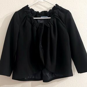 Simply Vera-Vera Wang Tweed Cropped Bolero Jacket Black Single Snap Back Ruffles